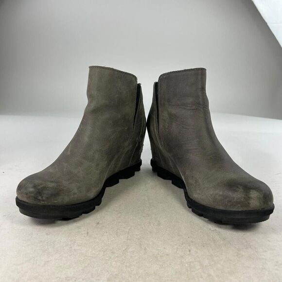 Sorel Women's Joan of Arctic Wedge II Zip Booties US 9.5 Gray Leather Ankle Boot - Picture 7 of 10